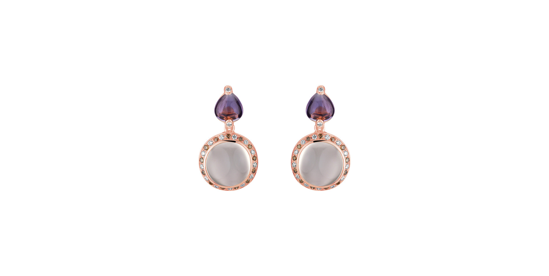 Earrings with brown and white diamonds, Amethyst and Moonstone Monets Garden