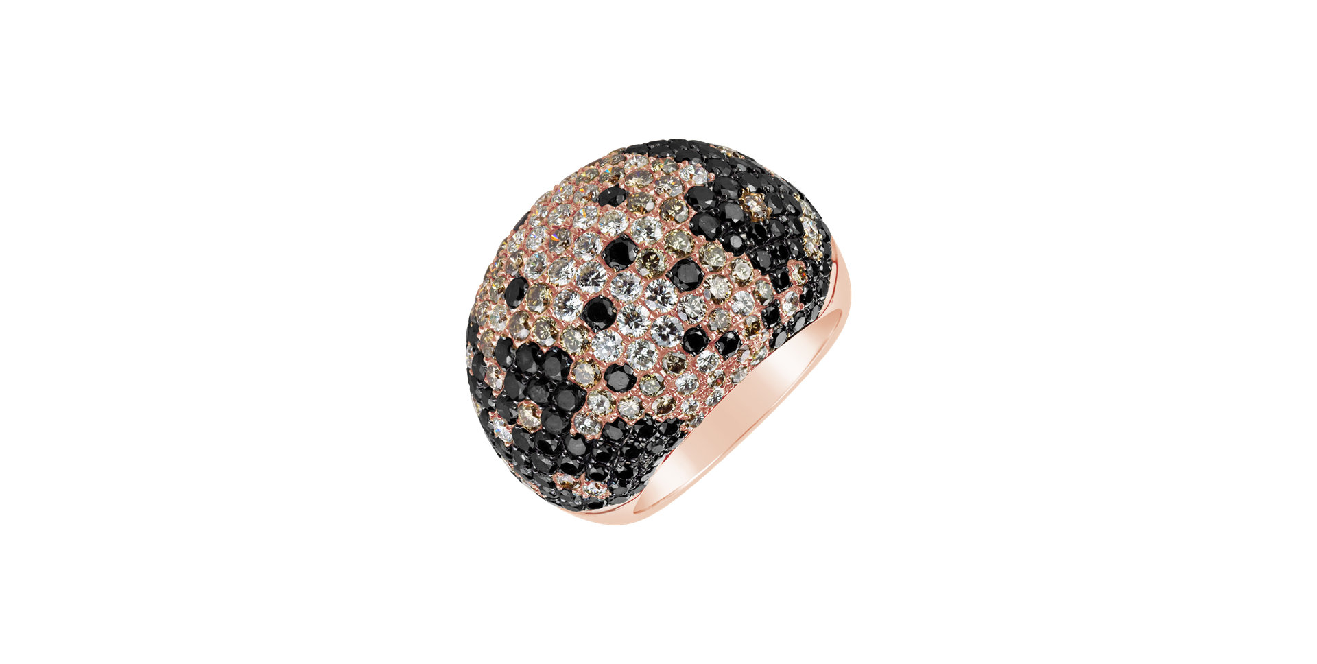 Ring with white, brown and black diamonds Sweet Kiss
