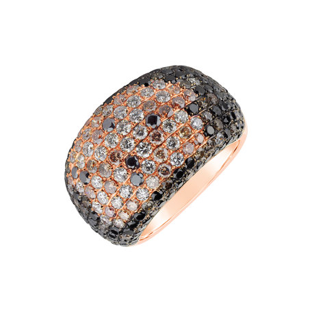 Ring with white, brown and black diamonds Twilight Dreamer