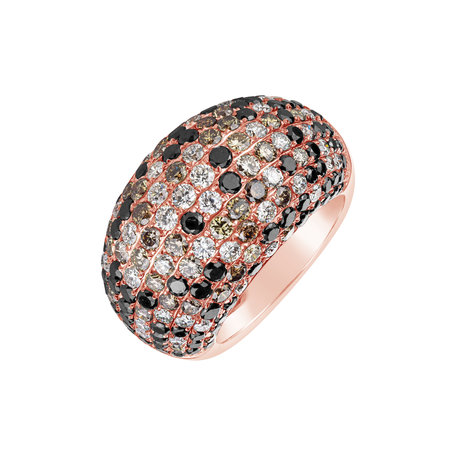 Ring with white, brown and black diamonds Bittersweet Kiss