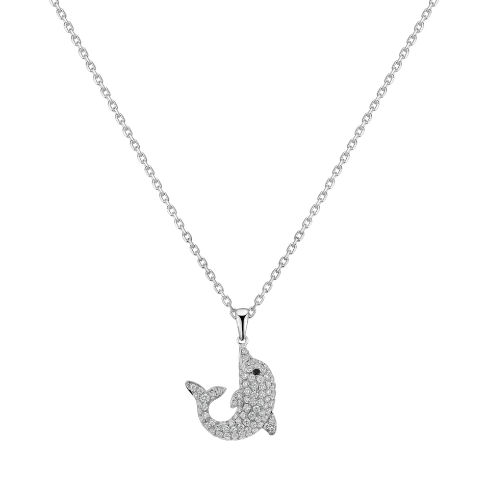 Pendant with black and white diamonds Lovely Dolphin