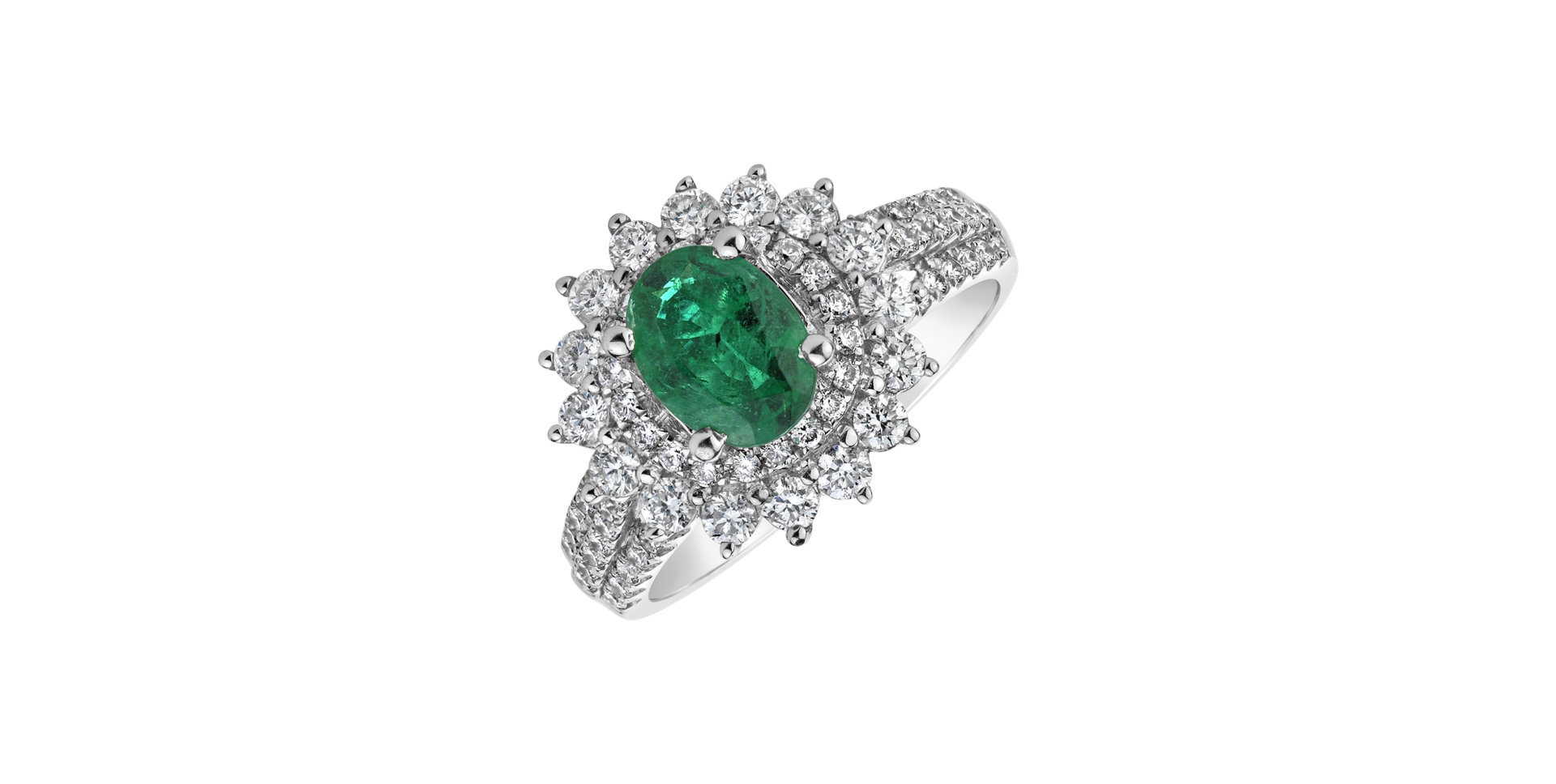 Diamond ring with Emerald Green Cabinet