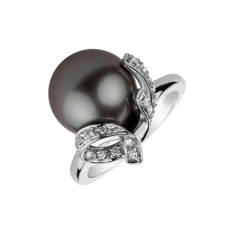 Diamond ring with Pearl Gloomy Ocean