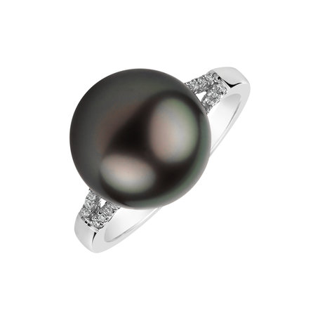 Diamond ring with Pearl Deep Dark Sea