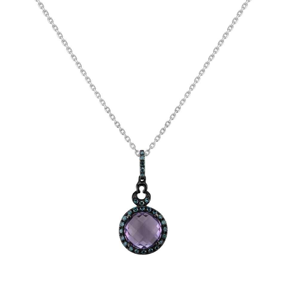 Pendant with necklace with Amethyst and blue diamonds Violet Sky