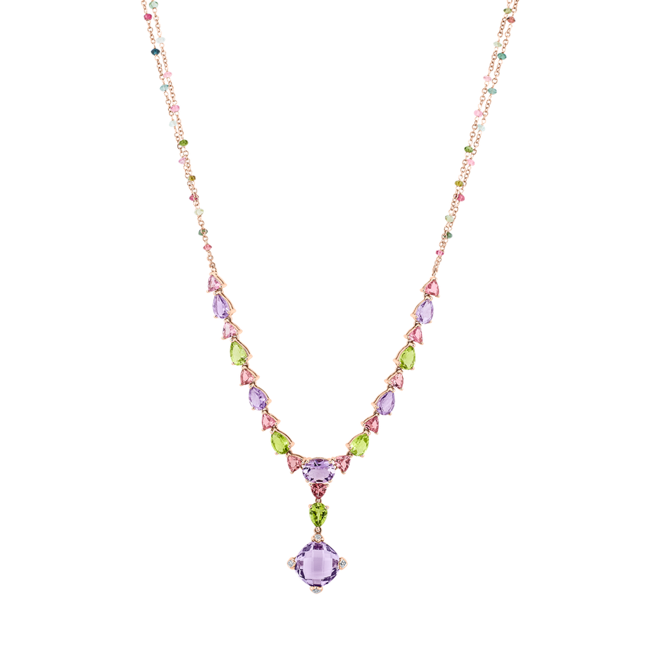 Diamond necklace with Tourmalíne , Amethyst and Peridot Princess of Rainbow