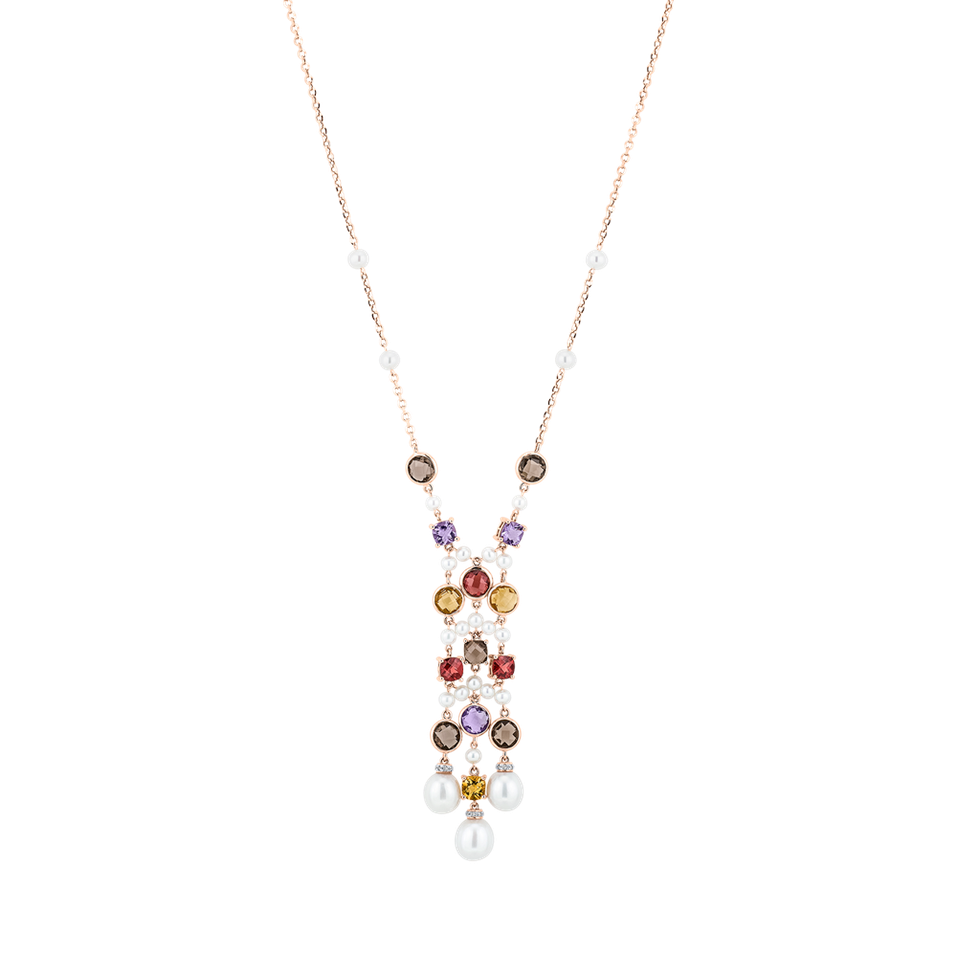 Diamond necklace with gemstones and Pearl Rainbow Dream