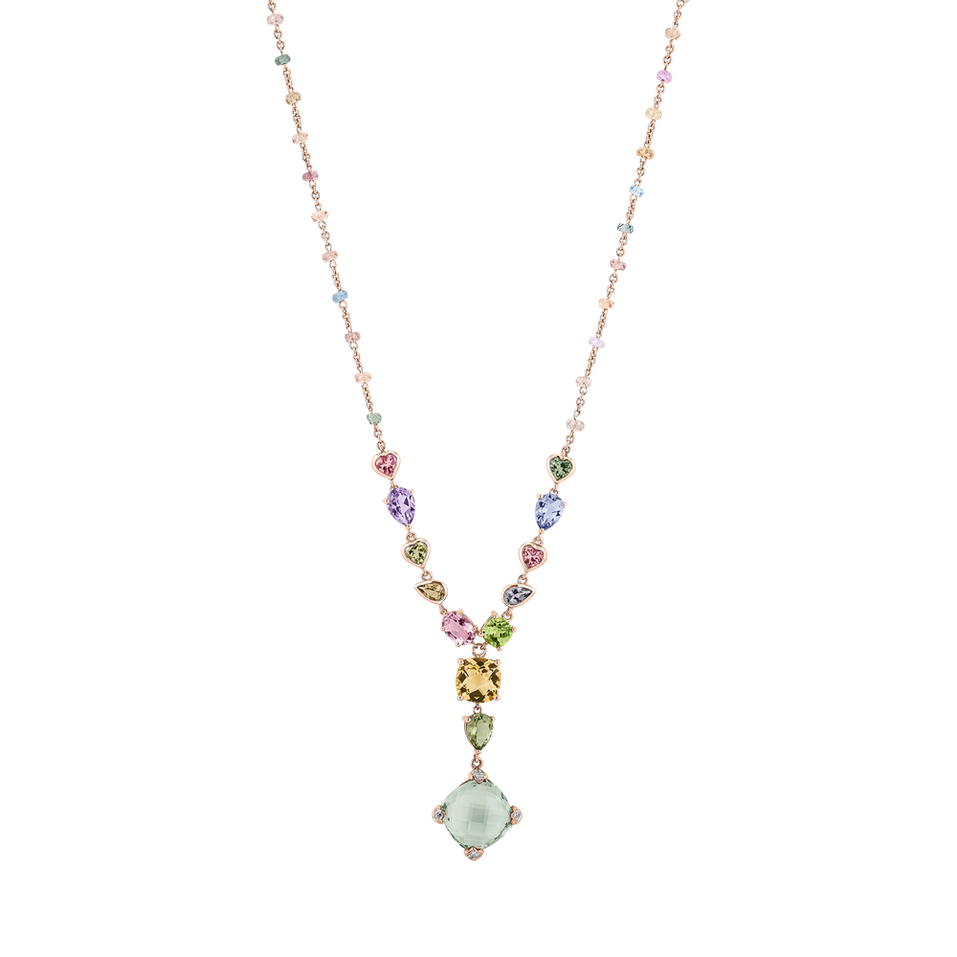 Diamond necklace with Amethyst, Citrine, Tourmalíne and Peridot Rainbow Poem
