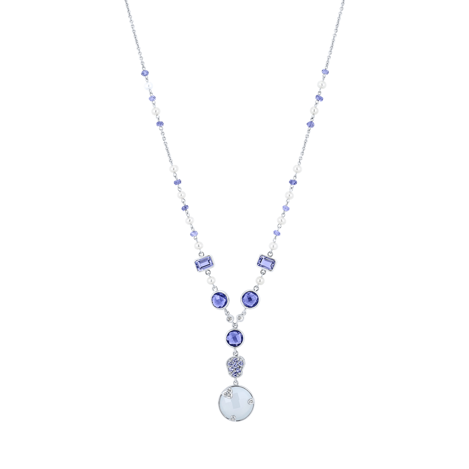 Diamond necklace with Iolite, Chalcedony and Pearl Blue Poem