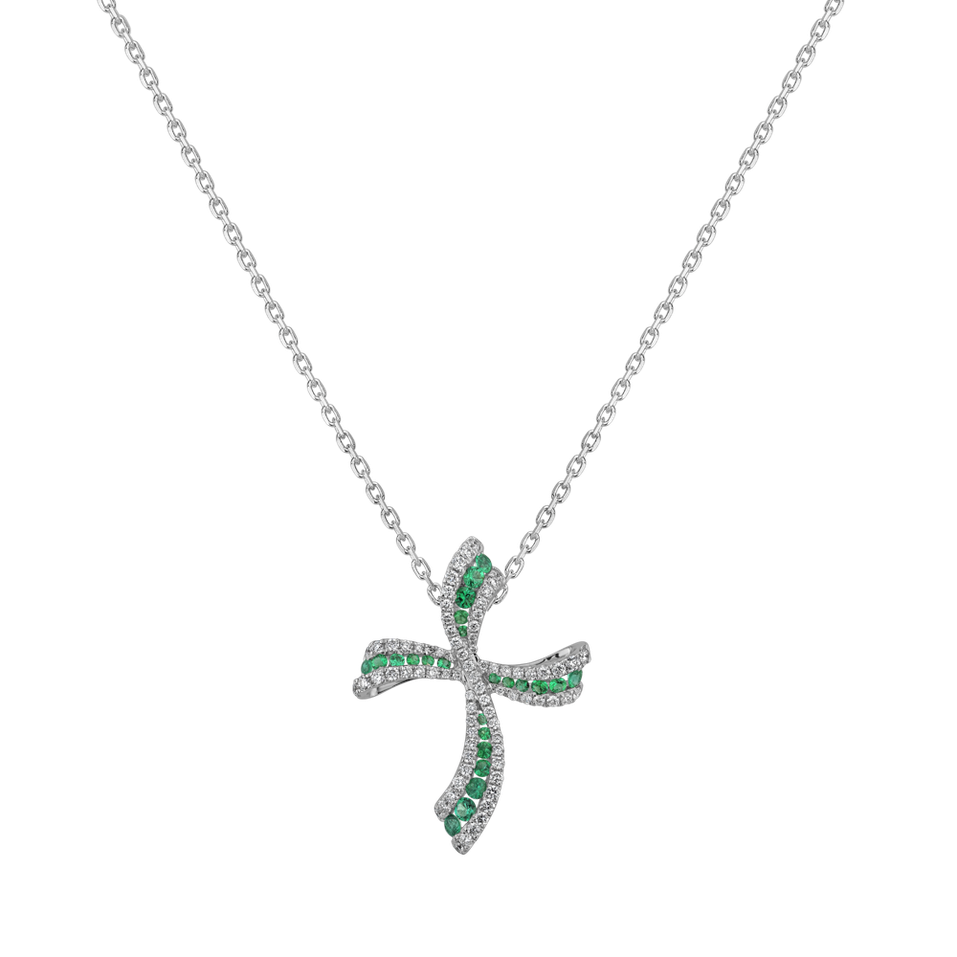 Diamond pendant with Emerald Crossroads of Happiness