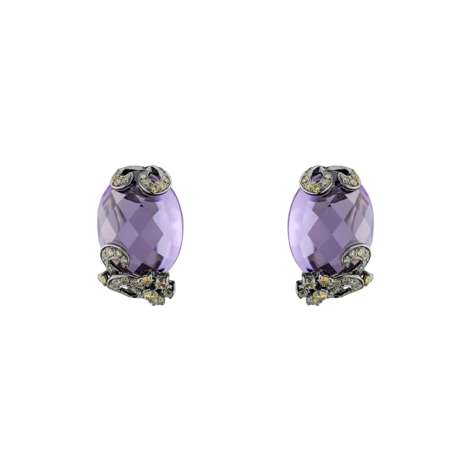 Earrings with Amethyst and brown diamonds Evanthe