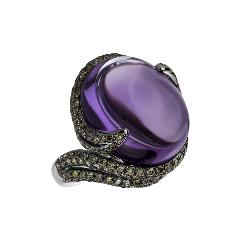 Ring with Amethyst and brown diamonds Amethyst Romance