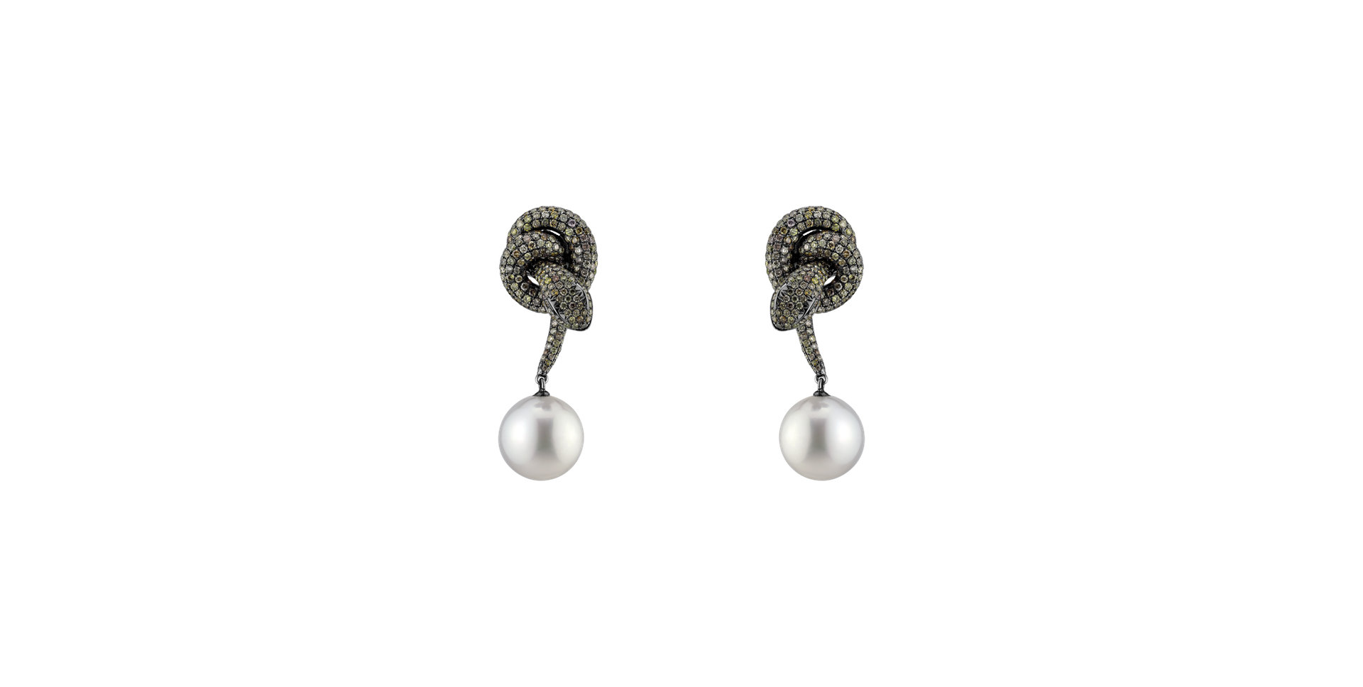 Earrings with brown diamonds, Garnet and Pearl Sea Glamour