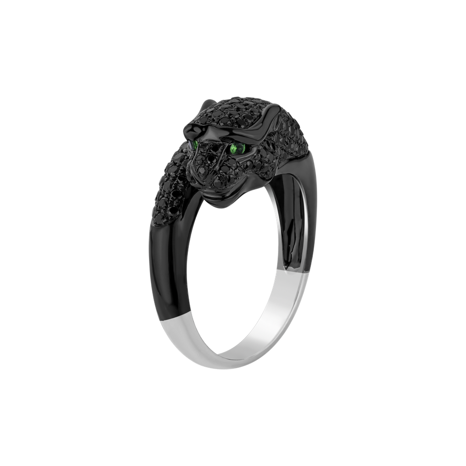 Ring with black diamonds and Garnet Dark Fauve