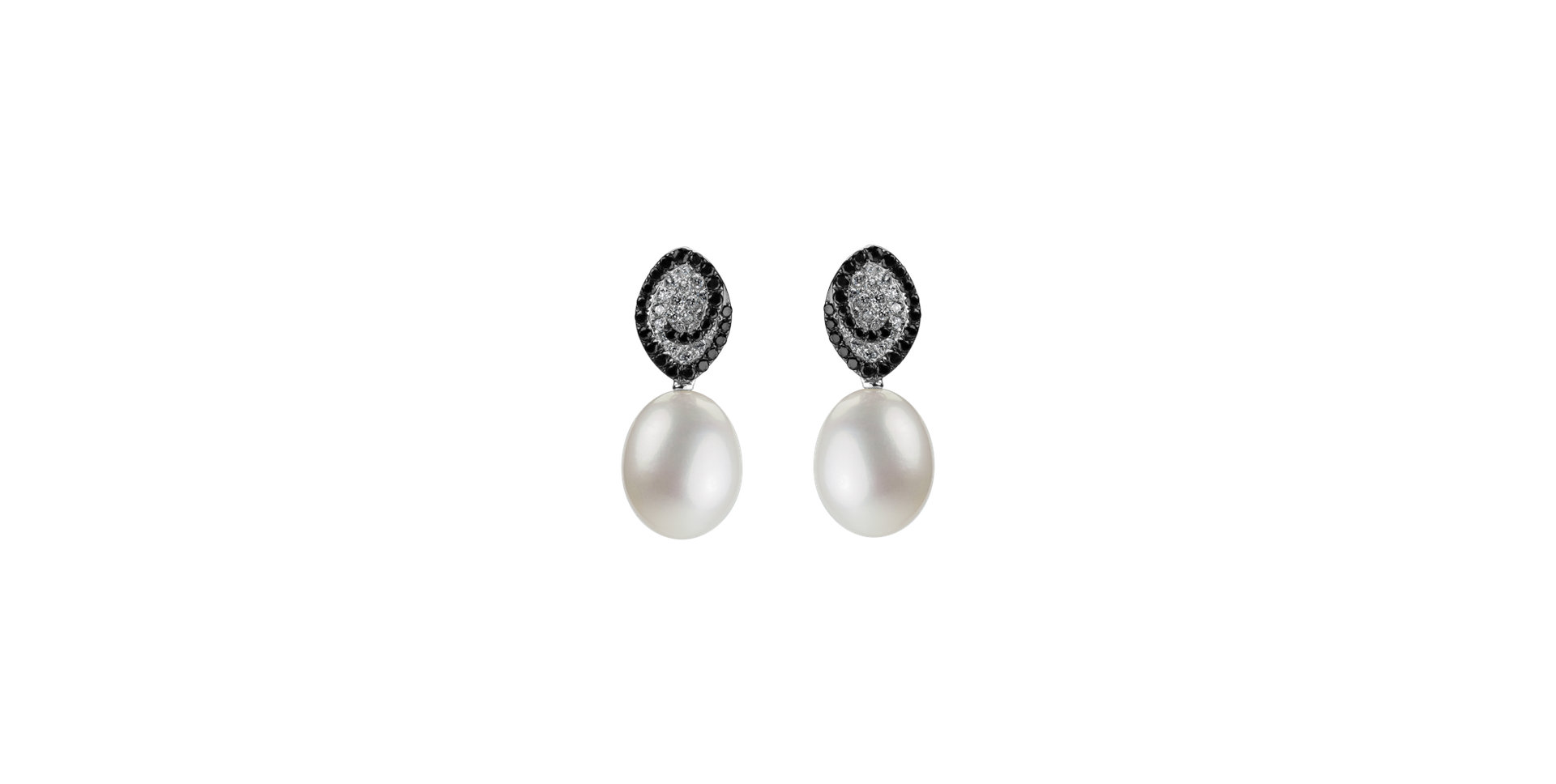 Earrings with black and white diamonds and Pearl Enchanted Tides