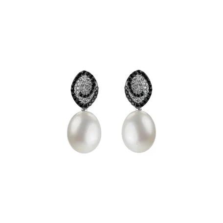 Earrings with black and white diamonds and Pearl Enchanted Tides