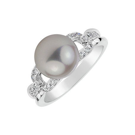 Diamond ring with Pearl Charm of Freshwater