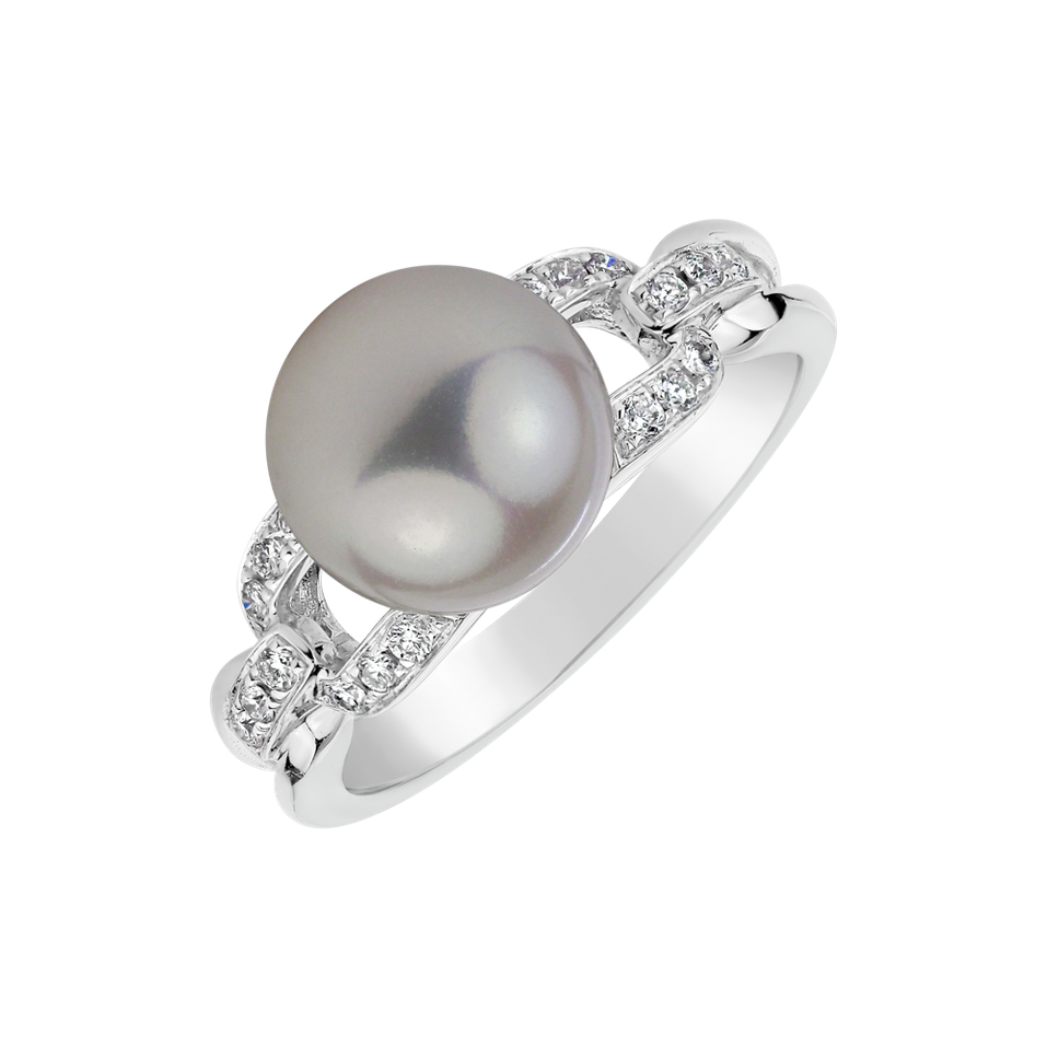 Diamond ring with Pearl Charm of Freshwater