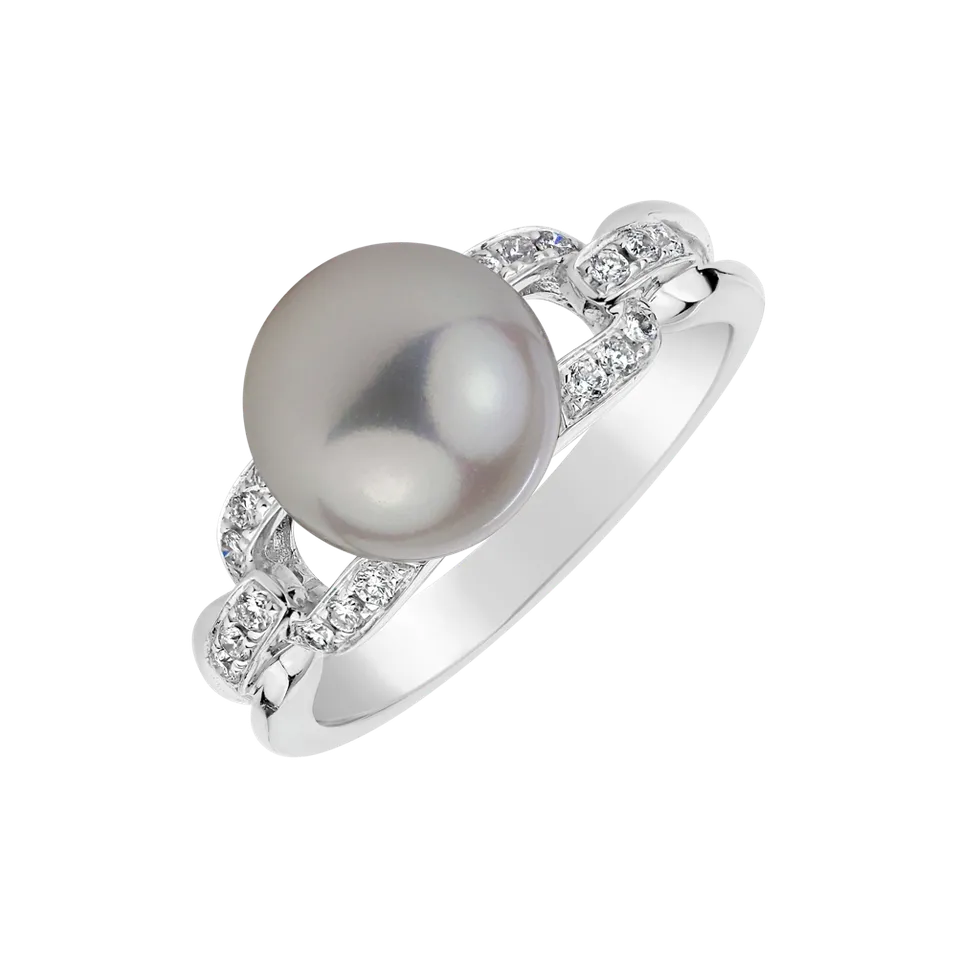 Diamond ring with Pearl Charm of Freshwater