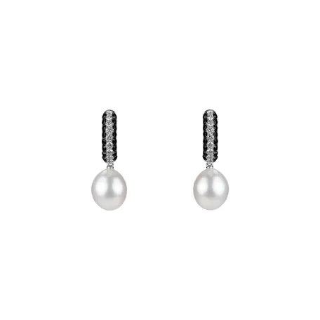 Earrings with black and white diamonds and Pearl Apricus Sea