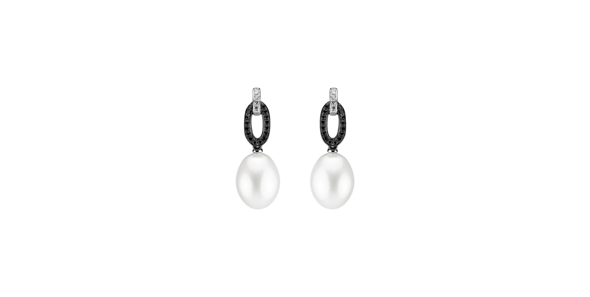 Earrings with Pearl, black and white diamonds Peitho