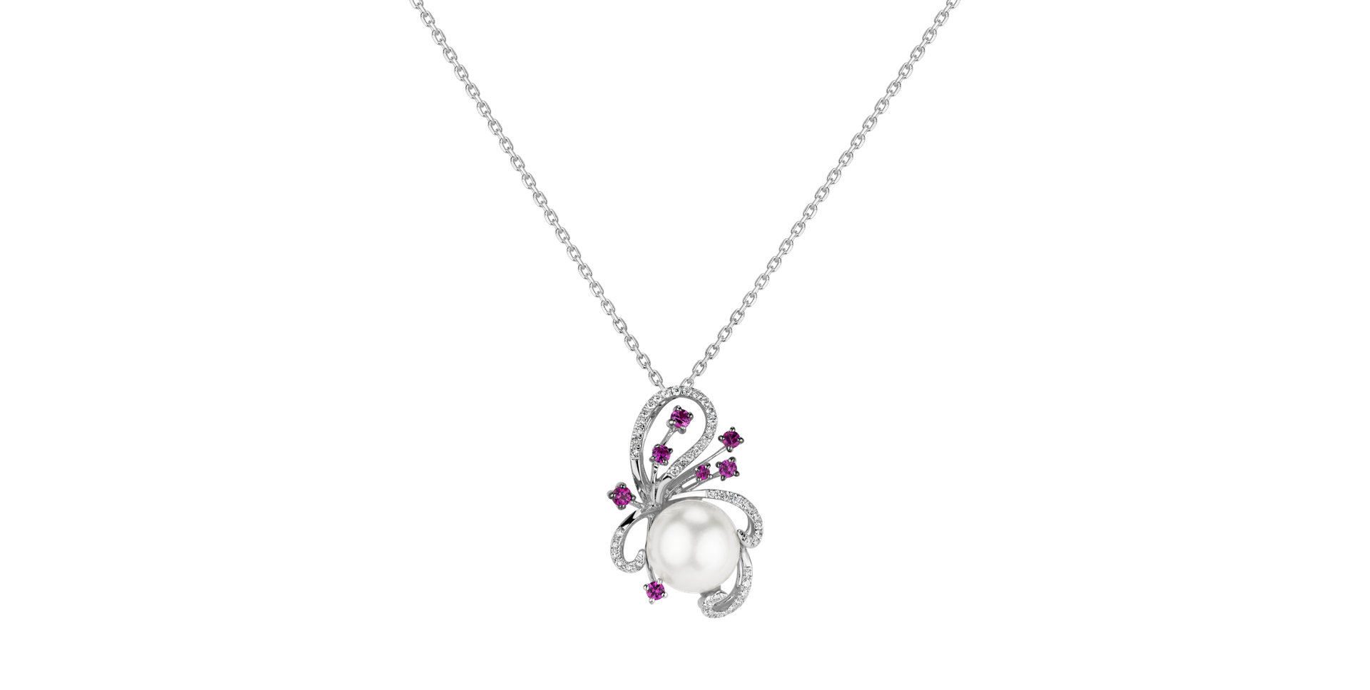Diamond pendant with Pearl and Sapphire Fairytale Flower