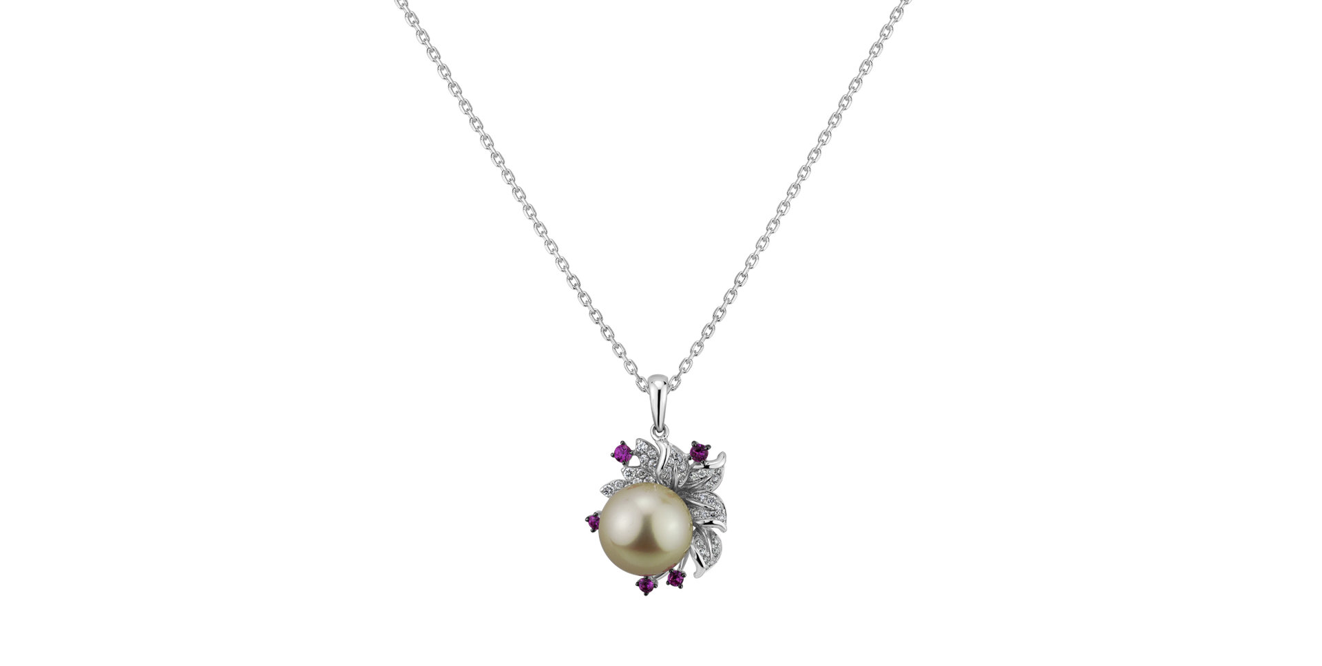 Diamond pendant with Pearl and Sapphire Fairytale Orchid