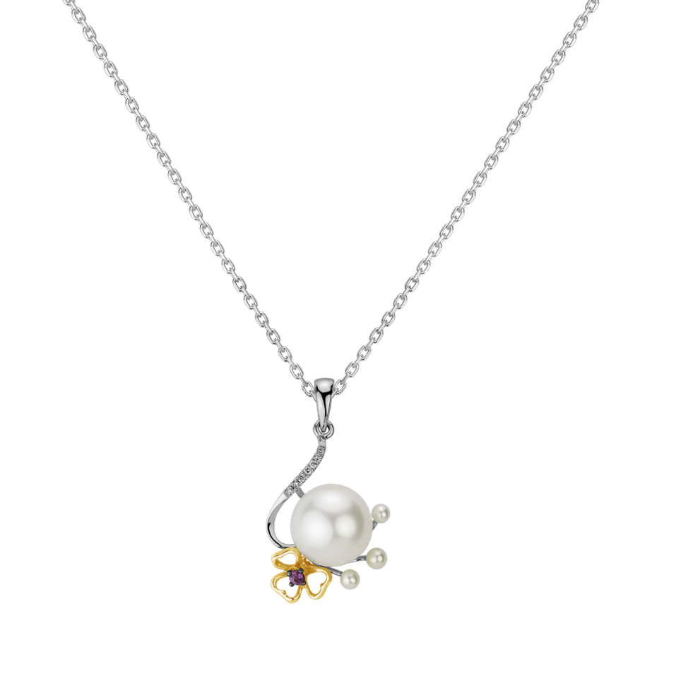 Diamond pendant with Pearl and Sapphire Nymph Ribbon