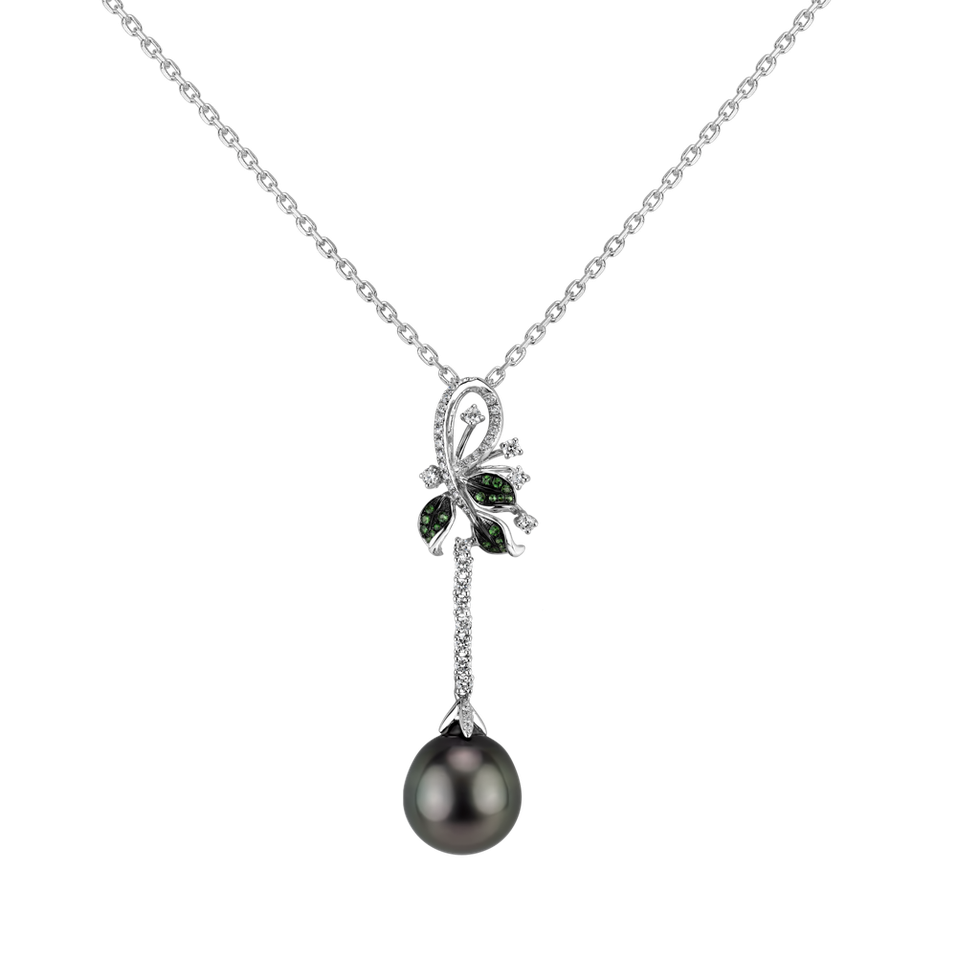Diamond pendant with Pearl and Garnet Tahitian Passion