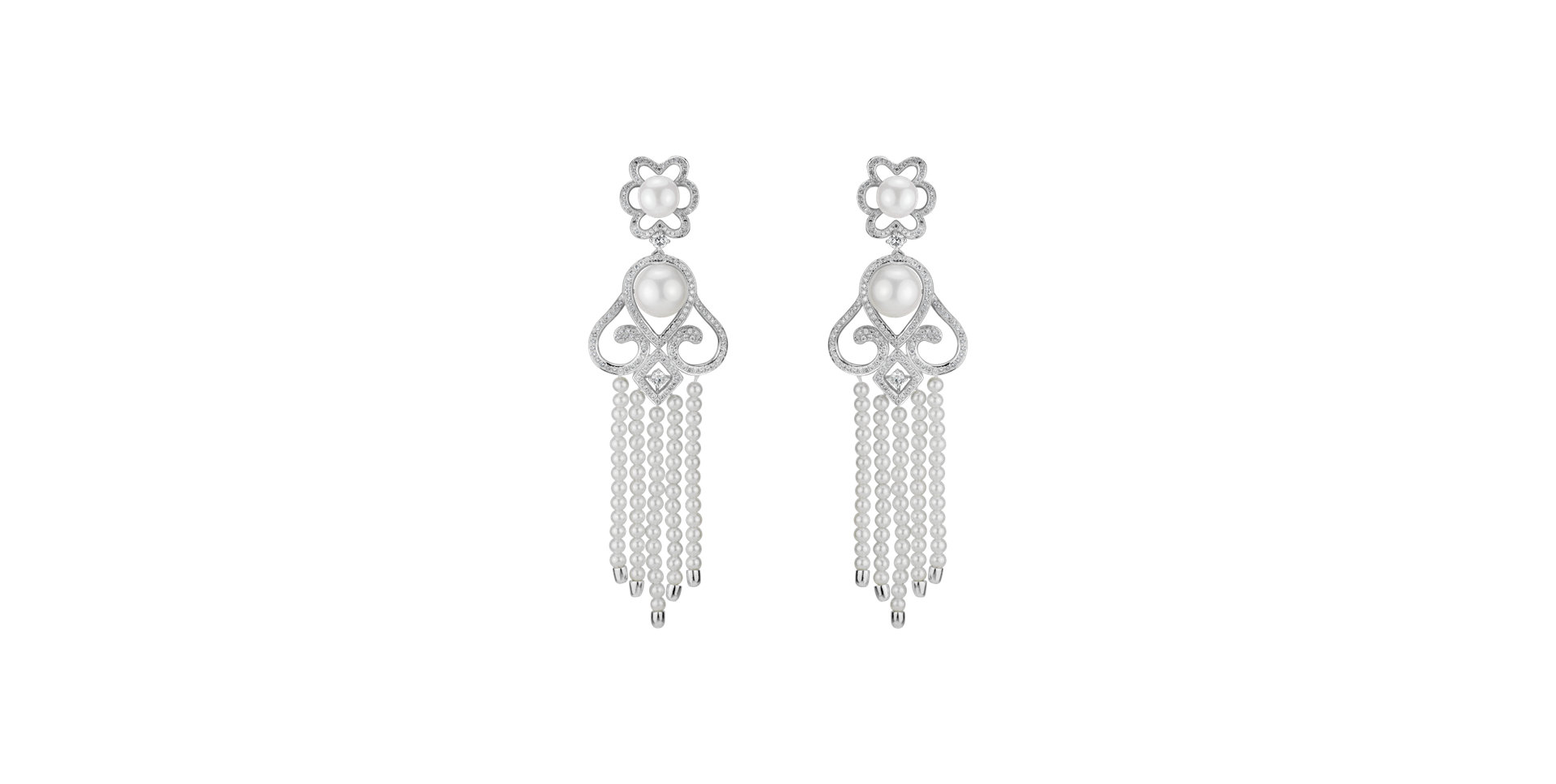Diamond earrings with Pearl Pearl Waterfall