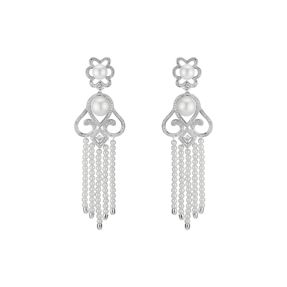Diamond earrings with Pearl Pearl Waterfall