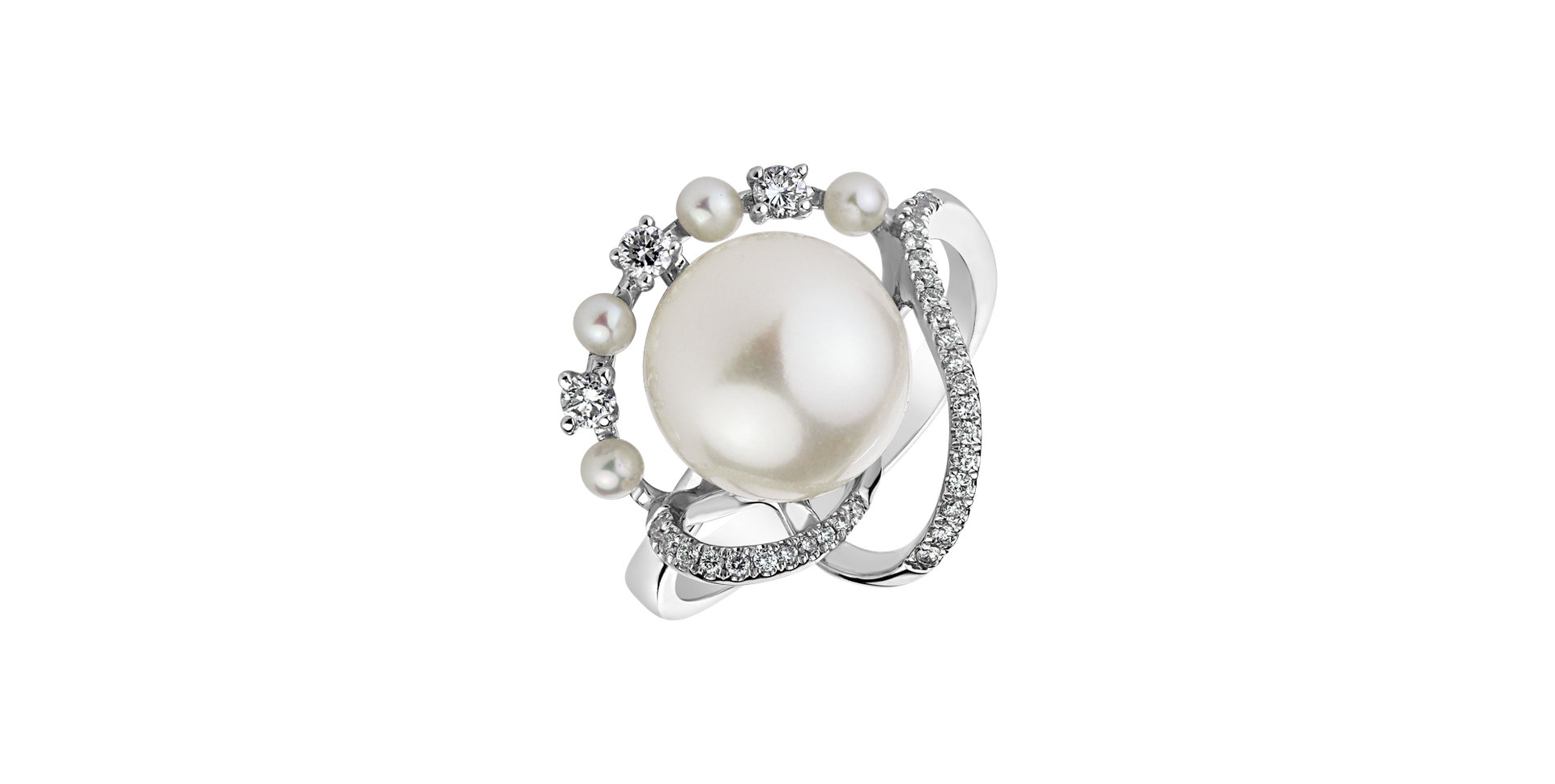 Diamond ring with Pearl Pearl Ribbon
