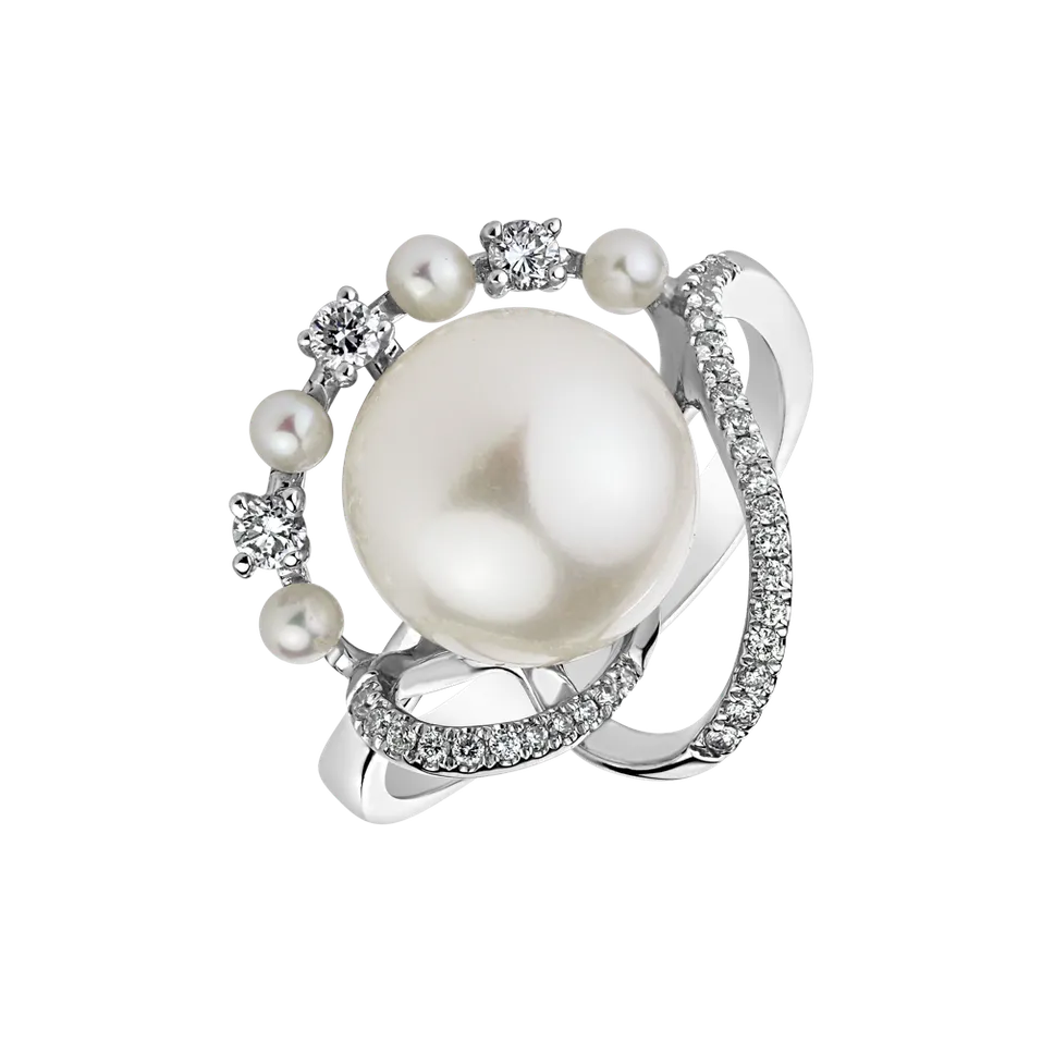 Diamond ring with Pearl Pearl Ribbon