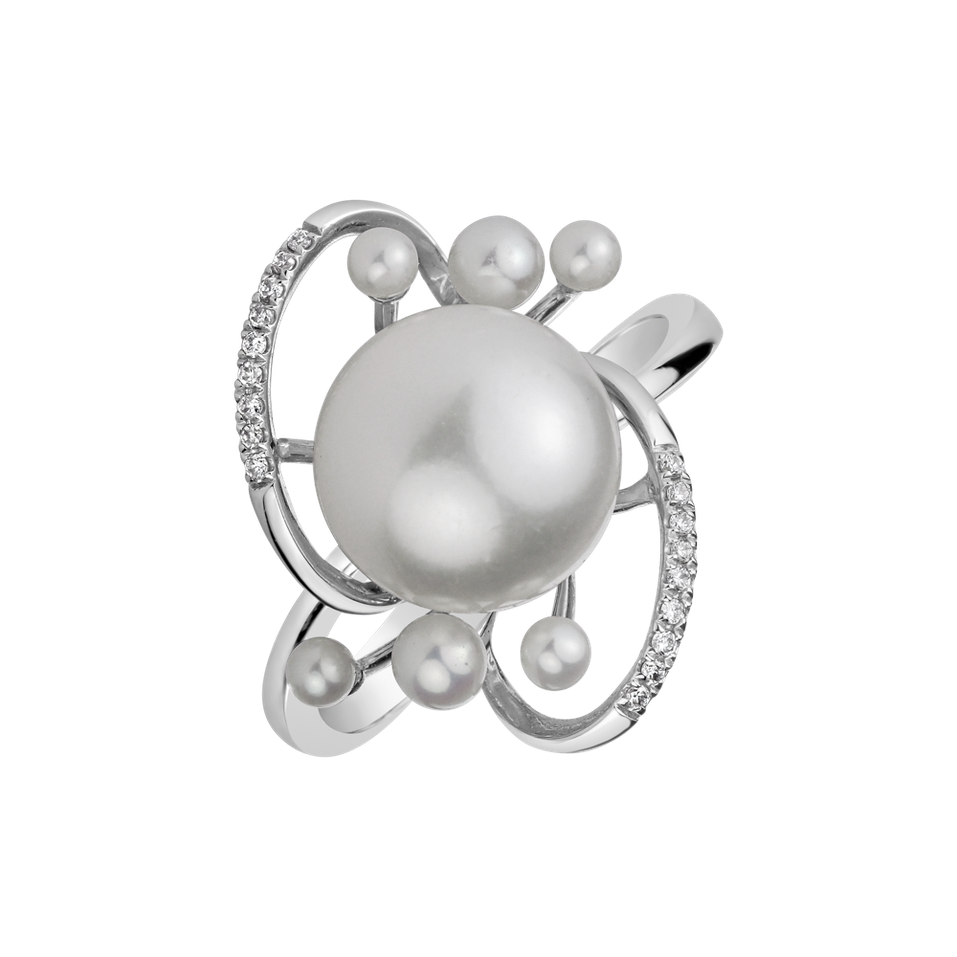 Diamond ring with Pearl Nymph Treasure