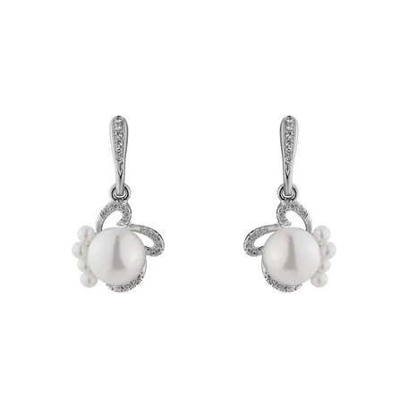 Diamond earrings with Pearl Nymph Poetry