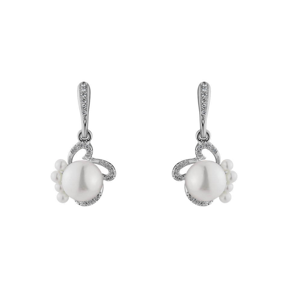 Diamond earrings with Pearl Nymph Poetry