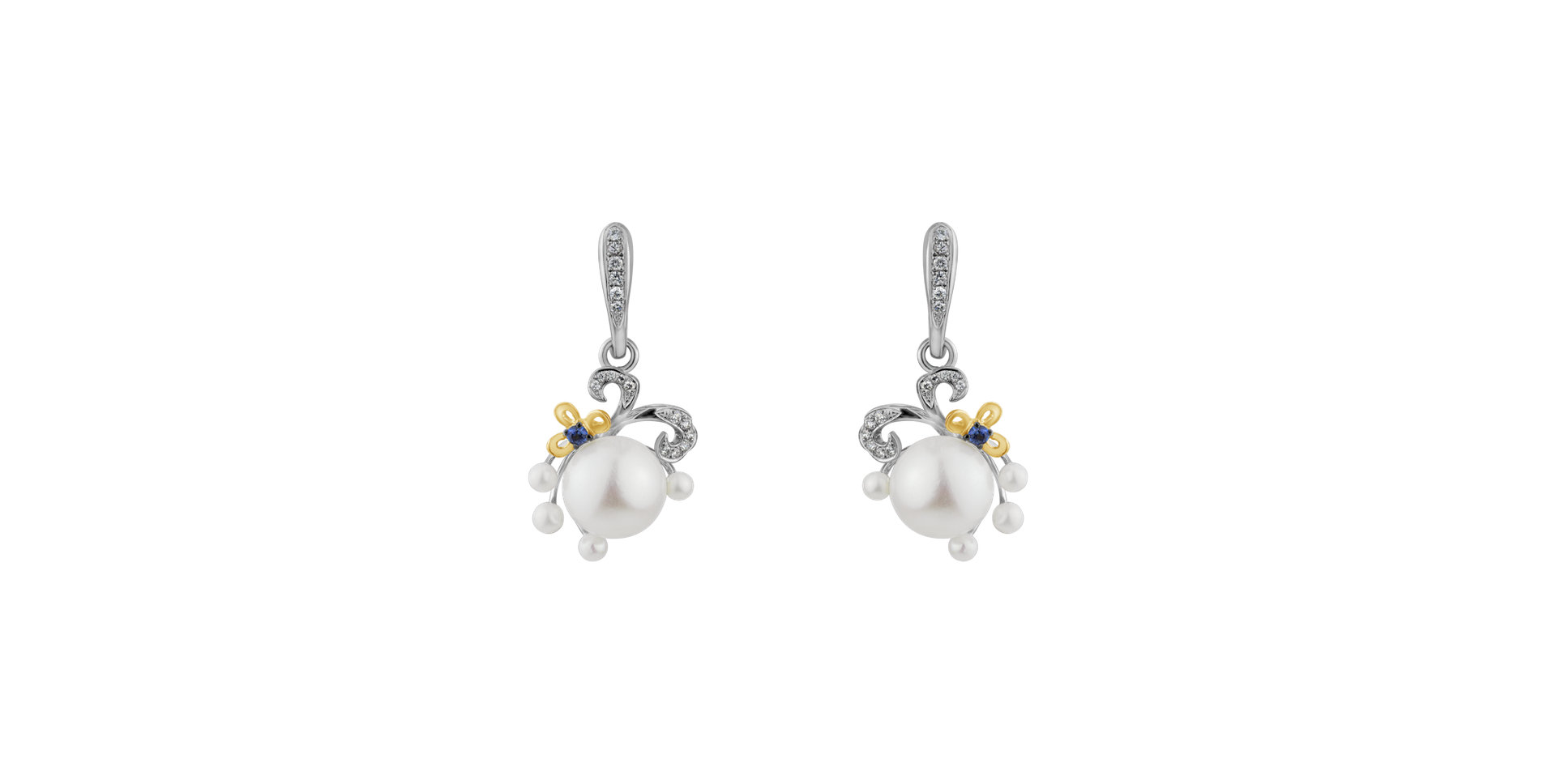 Diamond earrings, Pearl and Sapphire Nymph Signature