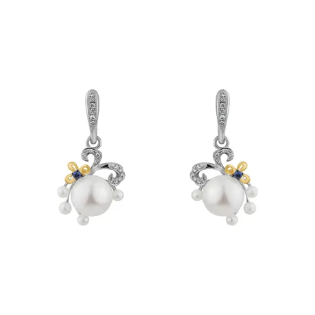 Diamond earrings, Pearl and Sapphire Nymph Signature