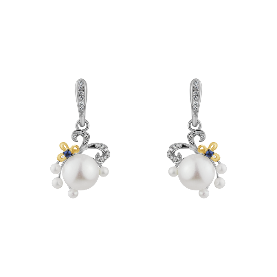 Diamond earrings, Pearl and Sapphire Nymph Signature
