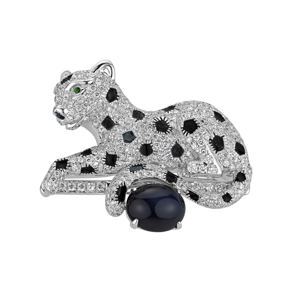 Diamond brooch with Sapphire, Onyx and Garnet Dot Cheetah