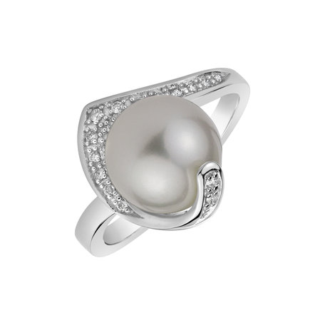Diamond ring with Pearl Sea Leaf