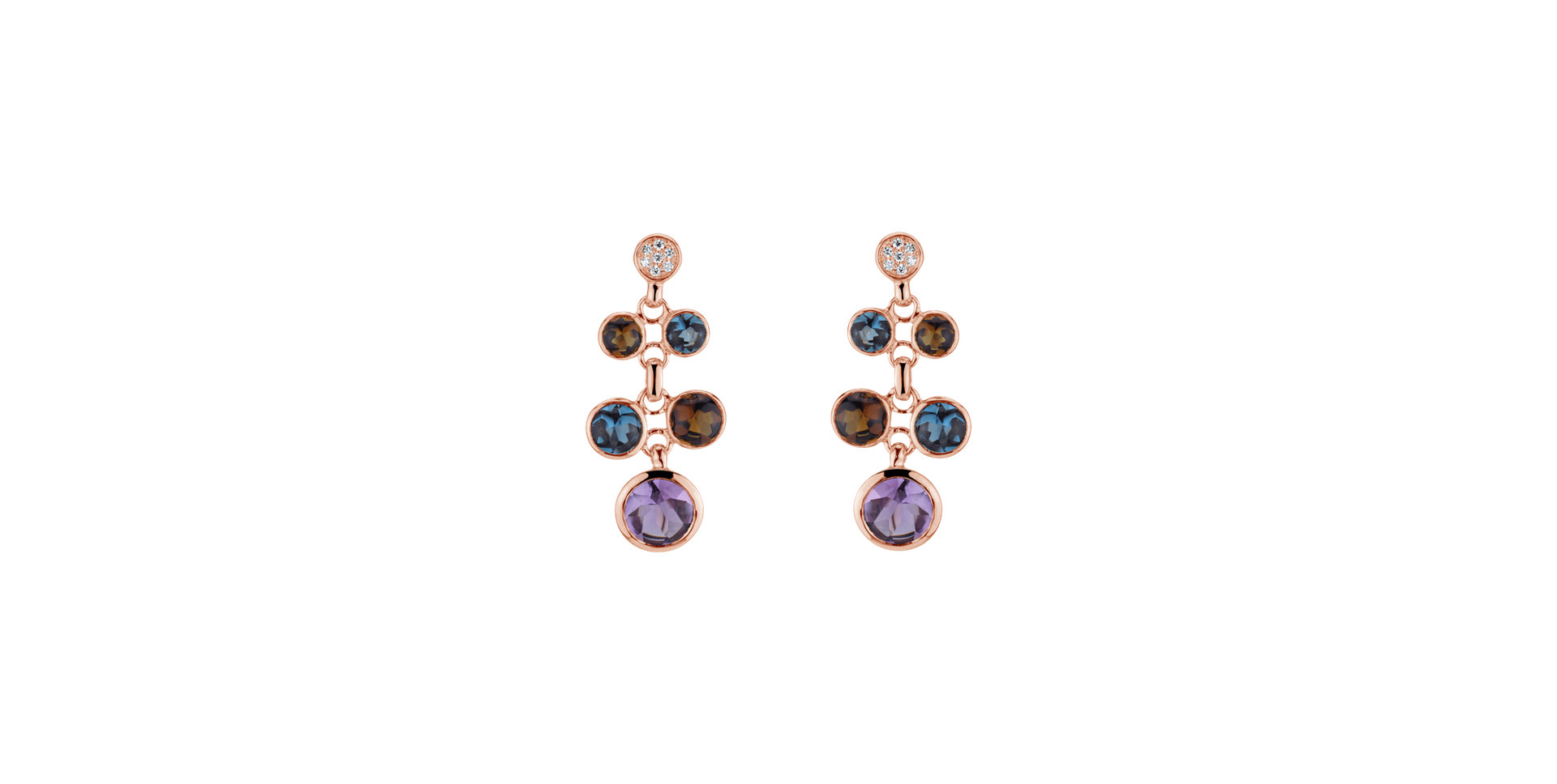 Diamond earrings, Amethyst, Quartz and Topaz Rainbow Glam
