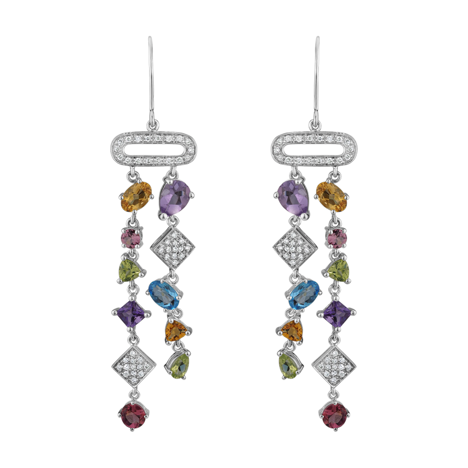 Diamond earrings and gemstones String of Beads