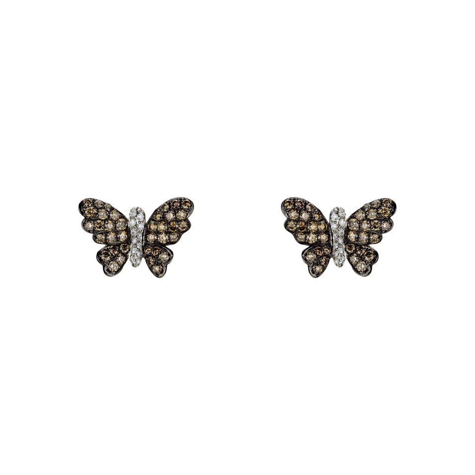 Earrings with brown and white diamonds Butterfly Message