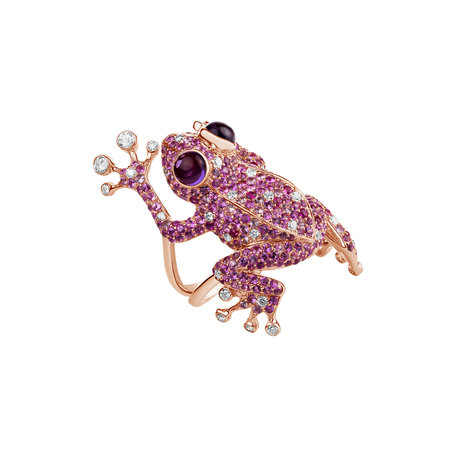 Diamond ring with Sapphire and Amethyst Sapphire Frog