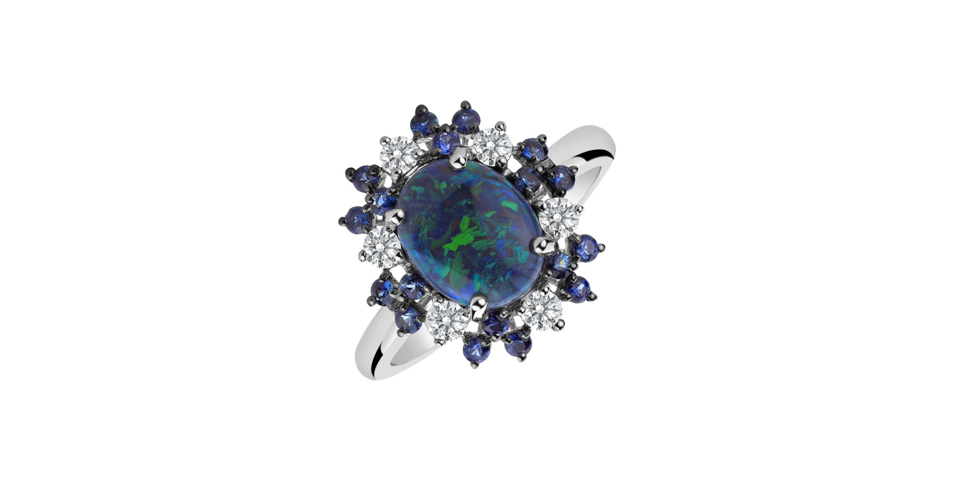 Diamond ring with Opal and Sapphire Octavia