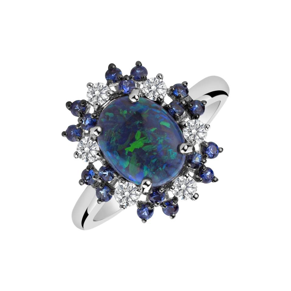 Diamond ring with Opal and Sapphire Octavia