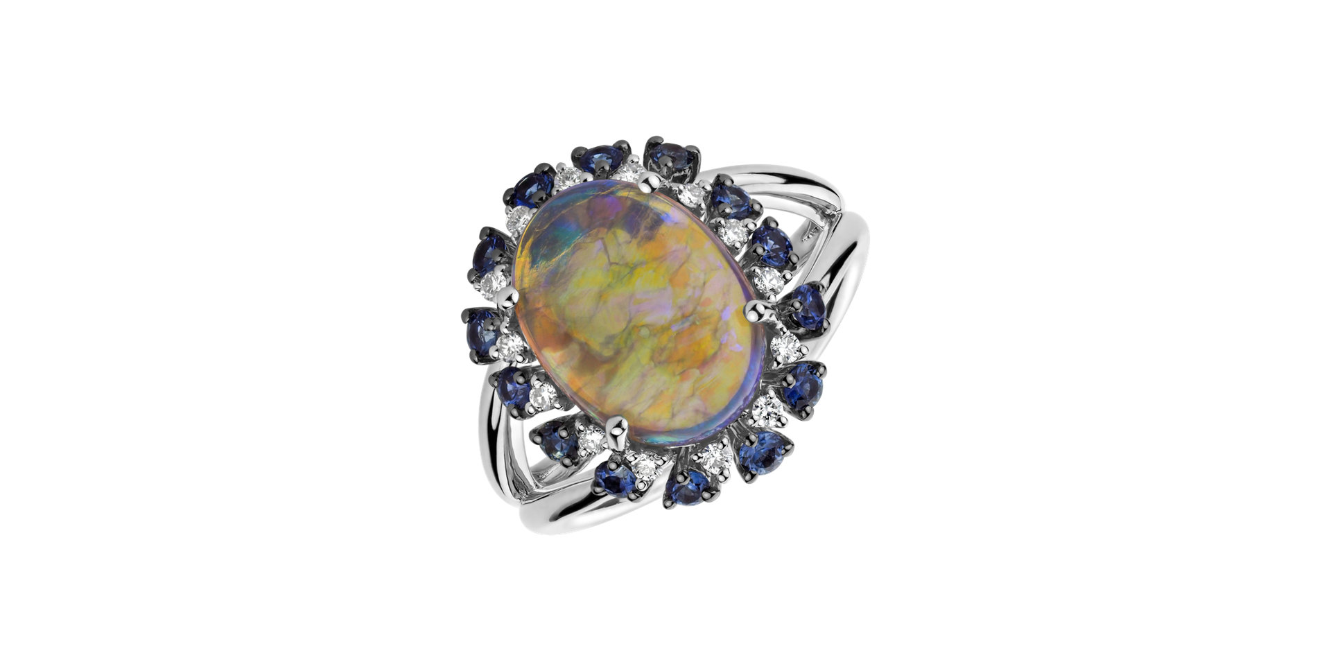 Diamond ring with Opal and Sapphire Makenna