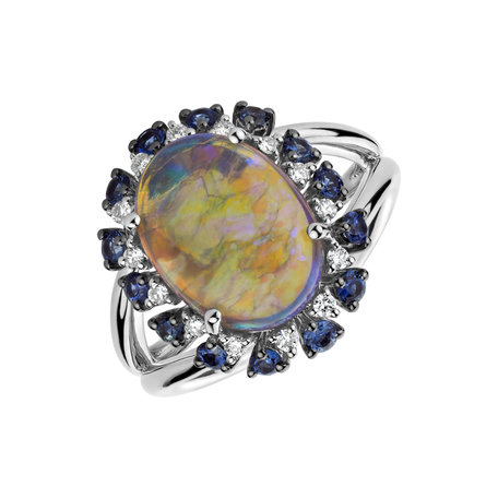 Diamond ring with Opal and Sapphire Makenna