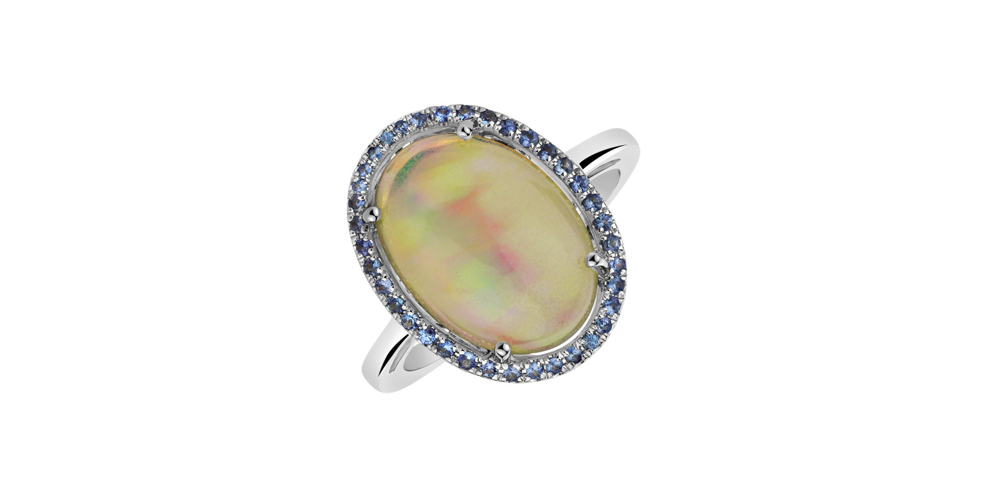 Diamond ring with Opal and Sapphire Opal Elegance
